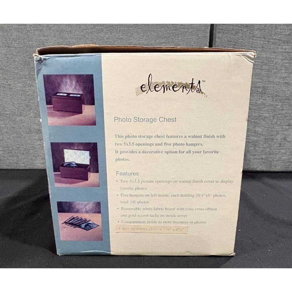 Photo Storage Chest Walnut Finish Dual Openings Decorative Organizer Holds 100 - Picture 3 of 14